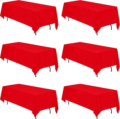 BRILLMAX 6 Pack Red Tablecloths 70x120 Inch for 6-8ft Rectangle Tables | 150 GSM Polyester Fabric, Universal Fit, Water, Stain & Wrinkle Resistant Cloth Cover for Wedding Reception Banquet Party