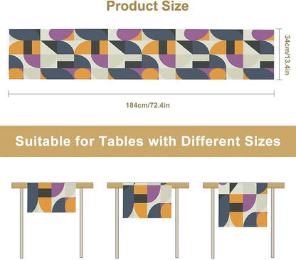Mid Century Geometric Table Runner,Nordic Abstract Splicing Semicircle Linen Table Runners for Indoor Outdoor Home Holiday Wedding Birthday Party Decoration 13x36in
