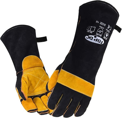 TOPDC Welding Gloves 16 Inches 932℉ Fire/Heat Resistant Leather Welding Gloves For Mig, Tig, Stick, Forge, BBQ, Grill, Fireplace, Wood Stove, Furnace, Oven, Animal Handling for Safe, Loving Pet Care