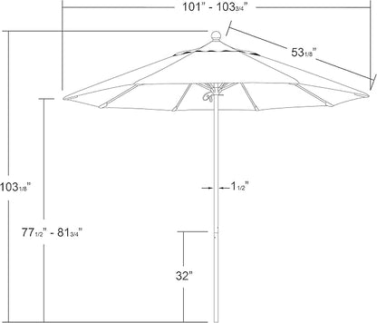 California Umbrella 9' Rd. Venture Series Contract Grade Patio Umbrella, Push Open Pin Stop, Bronze Finish, Sunbrella Aruba