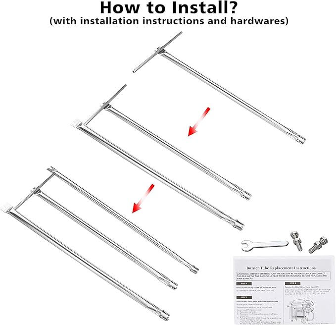 Uniflasy Grill Parts Replacement for Weber Spirit 310 E310, Genesis Silver B C, Genesis Platinum B C, Weber 900 (Side Control), 28 1/8" Stainless Steel Burner, 22.5" Stainless Steel Flavorizer Bars