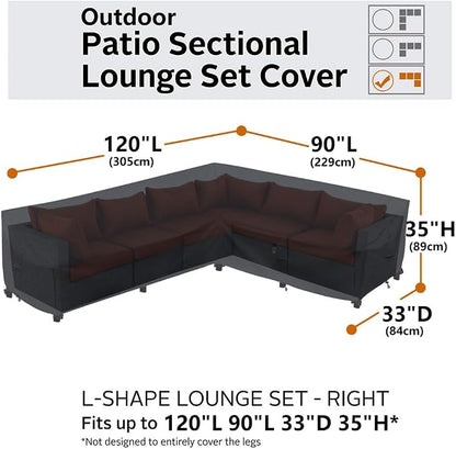 Heavy Duty Outdoor Sectional Sofa Cover, 120"X90" L-Shaped Waterproof 600D Patio Furniture Covers, Lawn Patio Couch Protector(Storm Grey, L-Shaped-Right Facing-120 x90)