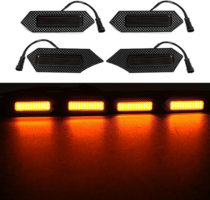 4Pcs Front Bumper Led Grille Lights Kit Smoked Lens Housing Amber for 2024 Toyota Tacoma TRD Series & Trailhunter Model Grilles (Black Shell)