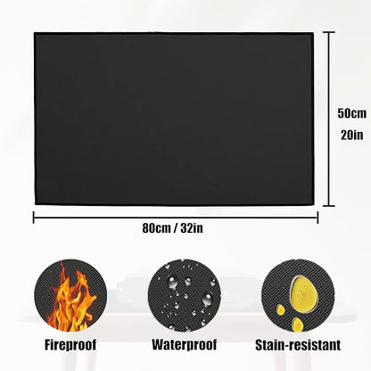 Charmline 14x9inch Small Foldable Portable Charcoal Grill, Charcoal Grills for Camping, Picnics, Gardens and Beach Parties, Black, With 32x20in Fireproof Mat
