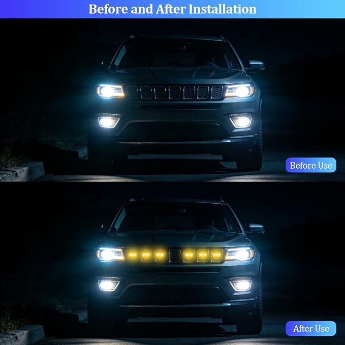 RGB LED Grill Lights,6 in 1 Car Front Grilles Light,Waterproof Car Exterior Grille Lamps,LED Atmosphere Grills Lights for Trucks