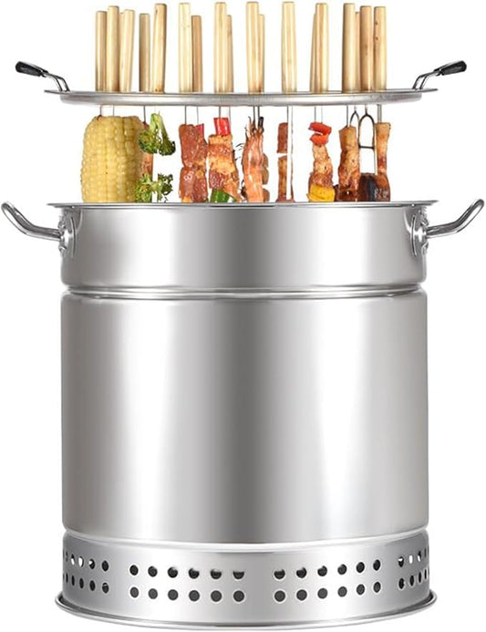 Charcoal Barrel BBQ Grill with Rolling Grilling Basket, Stainless Steel BBQ Grill Mesh Barrel with Kabob Skewers, for Camping and Barbecue(20-Skewer Oven)