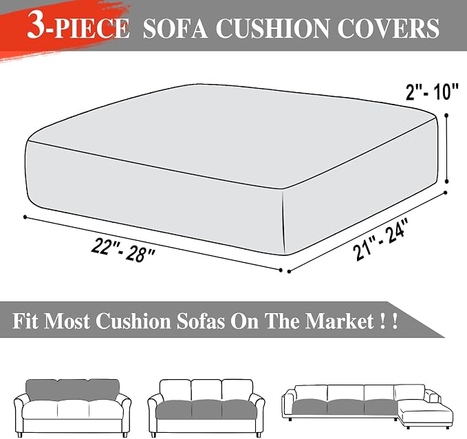 LA MEACK Couch Cushion Covers Seat Cushion Cover Stretch Couch Cover Separate Sectional Sofa Slipcovers Furniture Protector(3 Pieces for Seat or Sofa Backrest, White)