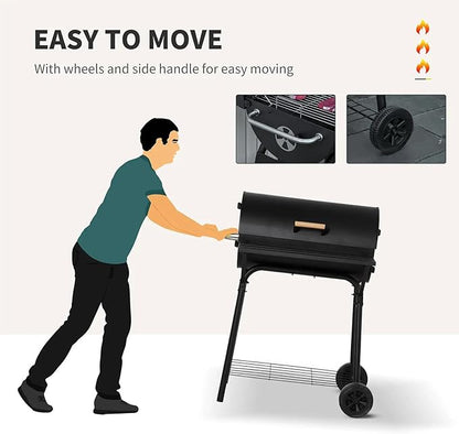 Outdoor Grills & Smokers: Portable Camping Charcoal Grill Cooking Barbecue with Thermometer, Side Shelves, and Ash Pan for Backyard BBQ,A6