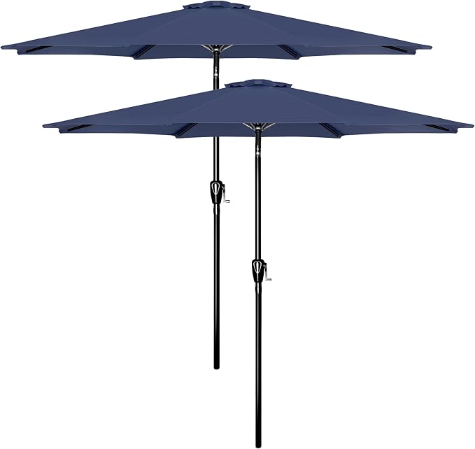YSSOA 2 Pack 9' Patio Umbrella Outdoor Table Market Yard Umbrella with 8 Sturdy Ribs, Dark Blue