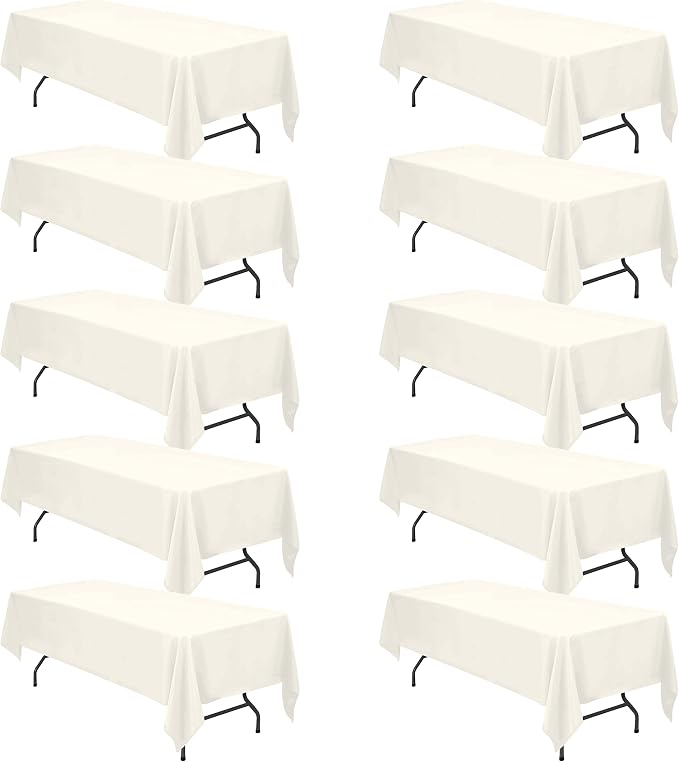 BRILLMAX 10 Pack Ivory Tablecloths 60x126 Inch for 8ft Rectangle Tables | 150 GSM Polyester Fabric, 15" Standard Drop, Water, Stain & Wrinkle Resistant Cloth Cover for Wedding Reception Banquet Party