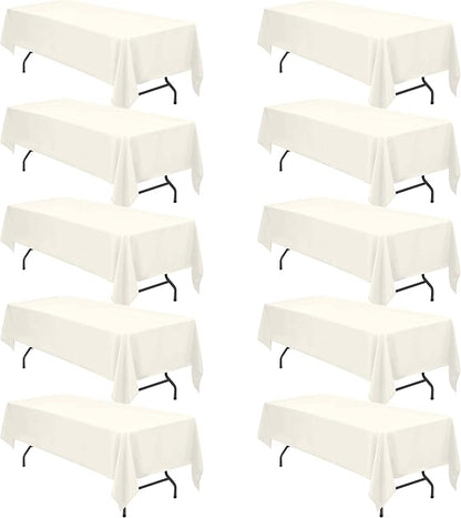 BRILLMAX 10 Pack Ivory Tablecloths 60x126 Inch for 8ft Rectangle Tables | 150 GSM Polyester Fabric, 15" Standard Drop, Water, Stain & Wrinkle Resistant Cloth Cover for Wedding Reception Banquet Party