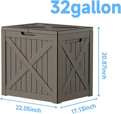 Pepe Tee Waterproof Resin Deck Box, Outdoor Storage Bin for Patio Furniture Cushions, All-Weather Garden Organizer & Seating Bench, Coffee