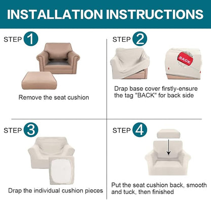 Turquoize 2 Piece Chair Covers for Living Room Armchair Couch Cover with Individual Cushion Covers Furniture Cover for Chairs Feature Jacquard Fabric (Chair, Ivory)