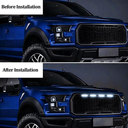 4PCS Car LED Grille Lights, Waterproof Bright Vehicle Grill Lights with Wiring Harness, Automotive Exterior Front Grille Trim Lamps Accessories, Compatible with F150 F250 F350 (Black/White)