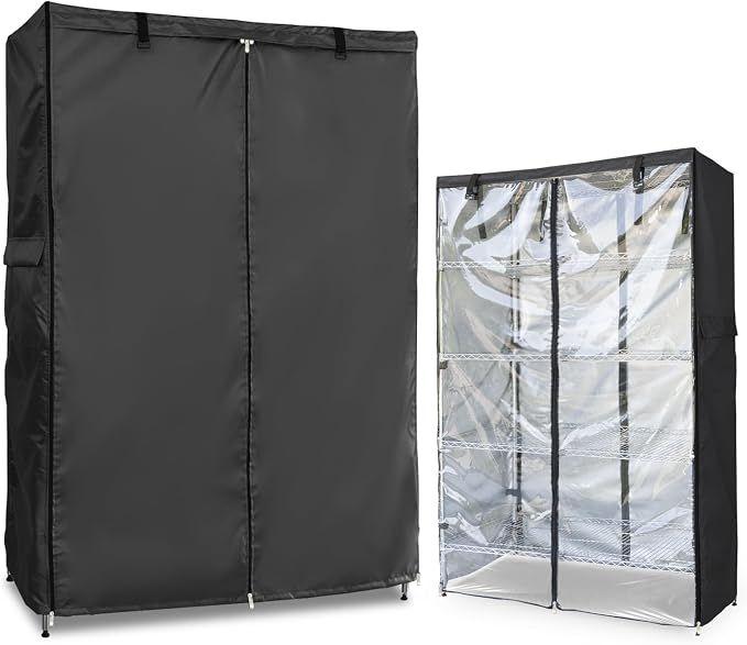 Waterproof Shelf Cover,Outdoor 600D Heavy Duty Dustproof Storage Shelves Cover,30''x14''x62'' Shelf Covers for Wire Shelving with Zippers,Storage Rack Covers with Clear Front