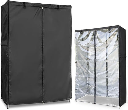 Waterproof Shelf Cover,Outdoor 600D Heavy Duty Dustproof Storage Shelves Cover,30''x14''x62'' Shelf Covers for Wire Shelving with Zippers,Storage Rack Covers with Clear Front