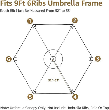 9 Feet Patio Umbrella Replacement Canopy for 6 Ribs, Market Umbrella Top, Yard Table Umbrella Top Cover,Universal Strong and Thick Umbrella Canopy,Canopy Only