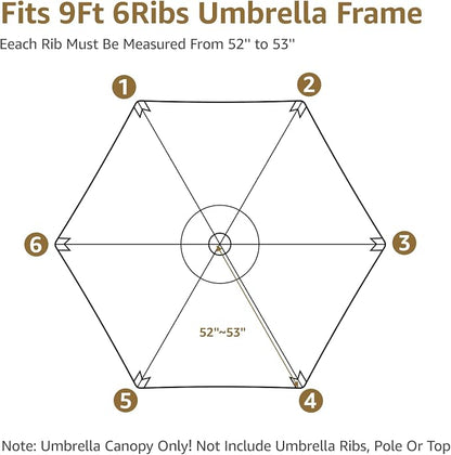 9 Feet Patio Umbrella Replacement Canopy for 6 Ribs, Market Umbrella Top, Yard Table Umbrella Top Cover,Universal Strong and Thick Umbrella Canopy,Canopy Only