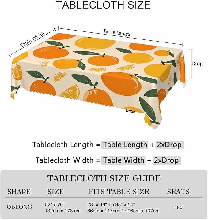 Oranges Kitchen Tablecloth Tropical Fruits Lemons Oranges Indoor Outdoor Table Cover Anti-Oil Table Cloths Dinner Tablecloths for Wedding Banquet BBQ Party, 52x70 Inch(4-6 Seats)