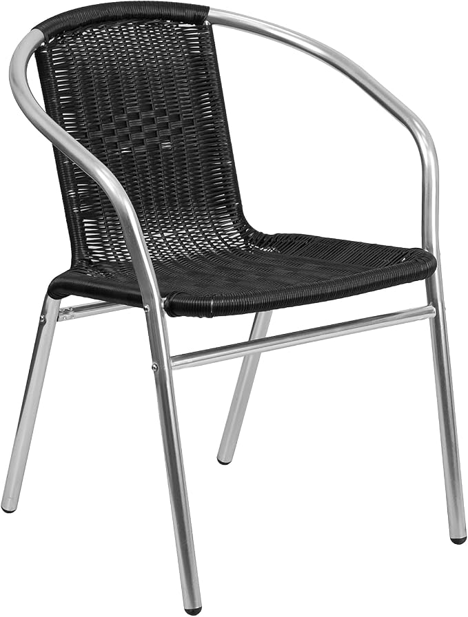 Flash Furniture Lila 31.5'' Round Aluminum Indoor-Outdoor Table Set with 2 Black Rattan Chairs | Indoor/Outdoor Use, Black Rattan Chairs