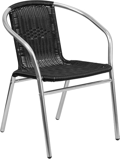 Flash Furniture Lila 31.5'' Round Aluminum Indoor-Outdoor Table Set with 2 Black Rattan Chairs | Indoor/Outdoor Use, Black Rattan Chairs