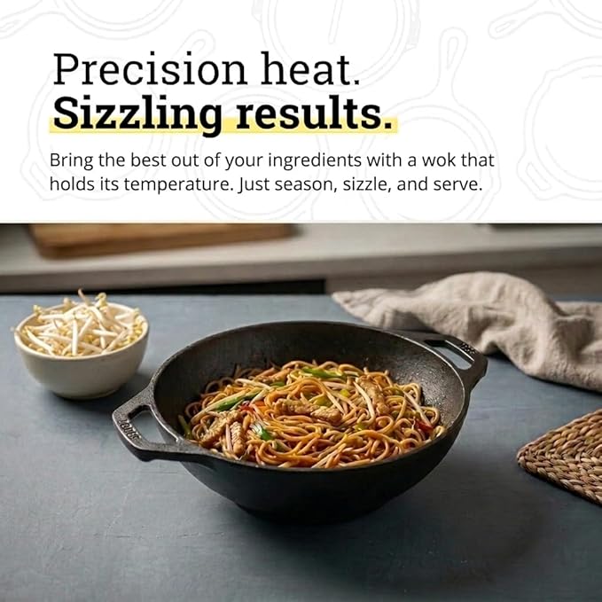 Lodge 9 Inch Cast Iron Mini Wok with Dual Loop Handles – PFAS FREE Pre-Seasoned Small Stir Fry Pan – Stovetop & Oven Safe Heavy Duty High-Heat Retention Pan – Made in USA
