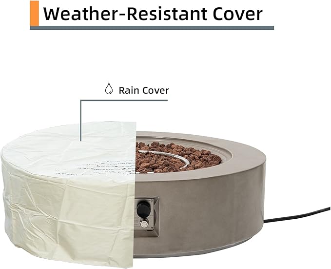 HOMPUS Outdoor Round Propane Fire Pit Table, 41''CSA Certified Fire Table, 50000 BTU Fire Pit w Free Waterproof Cover & Fire Stone for Patio, Garden, Grey