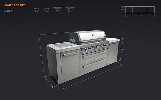 Mont Alpi 94" Modular Outdoor Kitchen Island - 304 Stainless Steel | 115,000 BTU 6-Burner Gas Grill | Side Burner + Griddle + Pizza Kit | 94 Inch