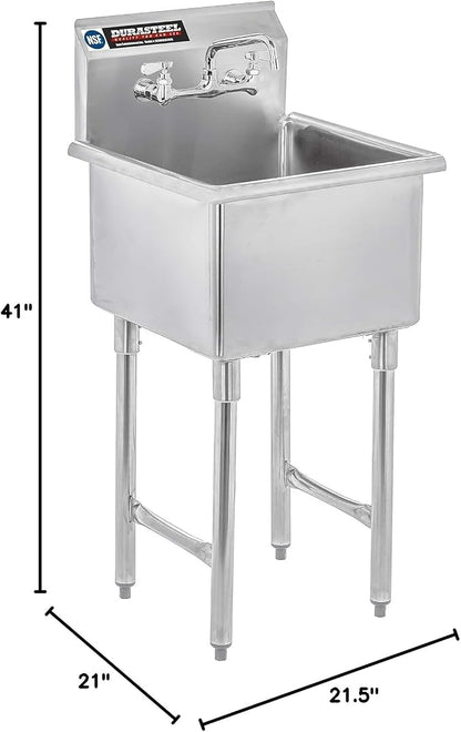 DuraSteel 304 Commercial Stainless Steel Utility Sink - 18 Inch Tub Freestanding Prep Kitchen Sink w/Faucet - NSF Hand Wash Station for Kitchen Sinks, Outdoor, Laundry Room, Garage Small Kitchenette