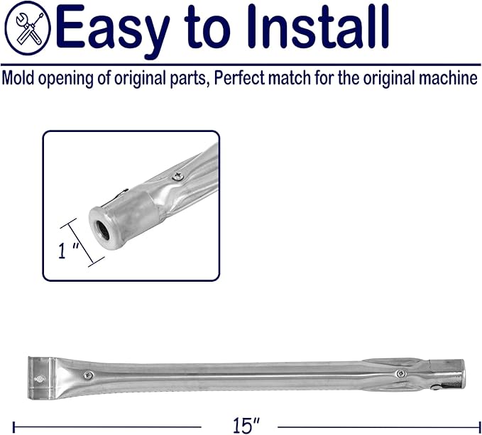 Burner Tube 15" Stainless Steel Pipe Burners Grill Replacement Parts for Charbroil 640-01303702-3, Kenmore 146.16222010, Grill Master, Nexgrill, Uberhaus Grill Models, 6-Pack Gas Tubes