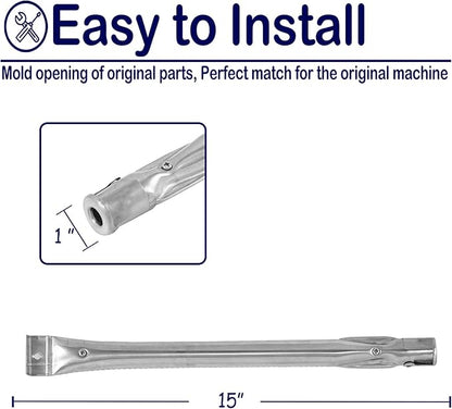 Burner Tube 15" Stainless Steel Pipe Burners Grill Replacement Parts for Charbroil 640-01303702-3, Kenmore 146.16222010, Grill Master, Nexgrill, Uberhaus Grill Models, 6-Pack Gas Tubes