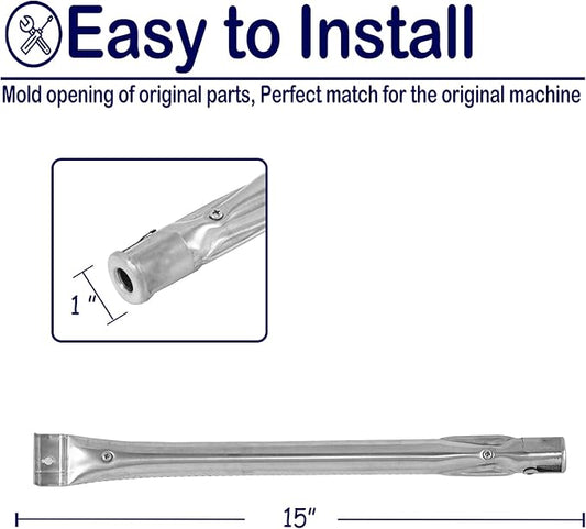 Burner Tube 15" Stainless Steel Pipe Burners Grill Replacement Parts for Charbroil 640-01303702-3, Kenmore 146.16222010, Grill Master, Nexgrill, Uberhaus Grill Models, 6-Pack Gas Tubes