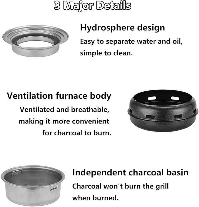 Removable Portable Charcoal BBQ Grill Round Charcoal Stove Indoor and Outdoor Barbecue Grill with Enough Barbecue Accessories for Picnic, Backyard Cooking, Travel(Small)
