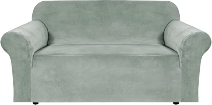 H.VERSAILTEX Stretch Velvet Loveseat Covers for 2 Cushion Couch Covers for Living Room Sofa Covers Slipcovers with Non Slip Straps Bottom, Ultra Thick Comfy Velour (Width 58"-72", Sea Grass)