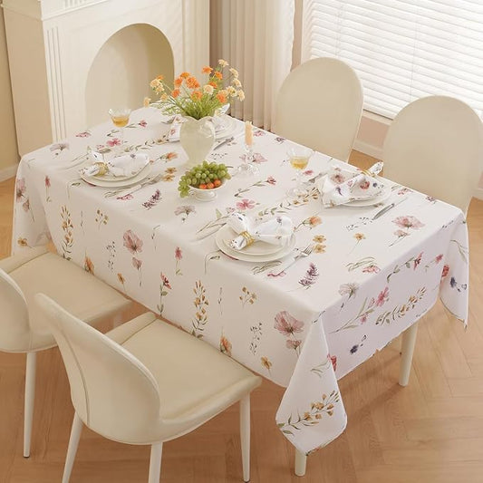 SASTYBALE Spring Summer Floral Tablecloth 52x70 Inch Rectangle | Watercolor Wildflower, Wrinkle-Free, Washable, Stain Resistant Table Cloth for Kitchen, Dining, Farmhouse, Holiday Decor