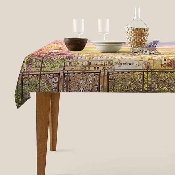 TKS MITLAN Sunset Pink Tablecloth Decor Paris Eiffel Tower Romance Table Cloth Dining Room Kitchen Table Cover 52 x 70 Inch Oblong/Rectangle