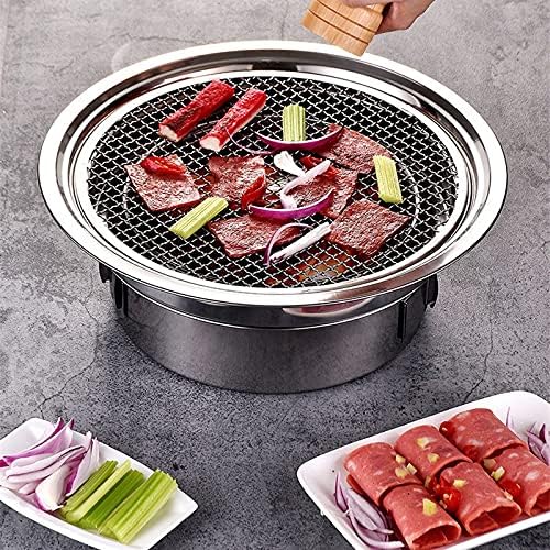 Stainless Steel Charcoal Barbecue Grill Korean Non-stick Barbecue Grills Portable Outdoor Bbq Grill Round Carbon Barbecue Stove(E)
