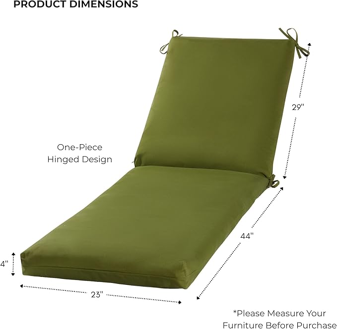 Modern Outdoor Chaise Lounge Cushion with Ties – Durable Polyester Fabric, Channel-Filled Polyfiber Insert, Removable Zippered Cover, Hunter Green