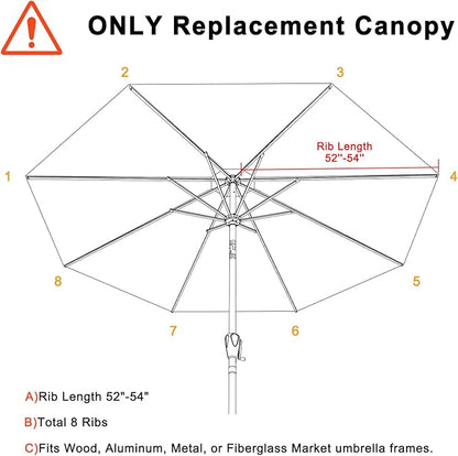 ABCCANOPY 9ft Outdoor Umbrella Replacement Top Suit 8 Ribs (Beige)