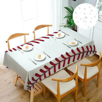 Swono Rectangle Tablecloth Baseball Table Cover 52x70 Inch Sport Baseball Red Lace Seam Heavy Duty Table Cloth for Rectangle Tables Decorative Tablecloth for Dining Party Camping BBQ
