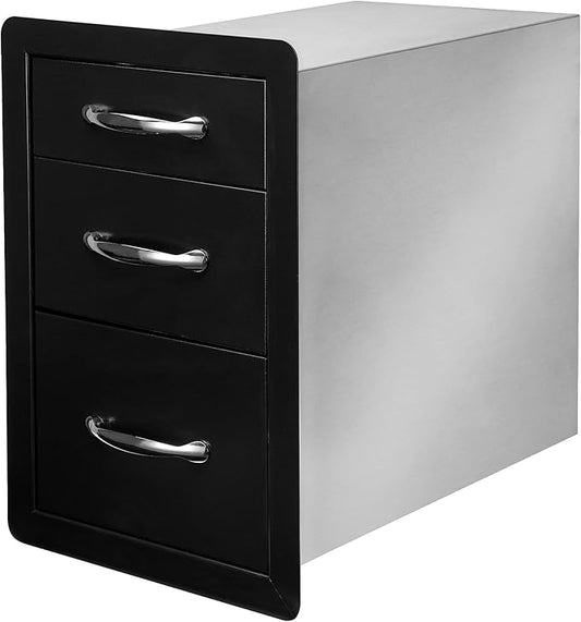 Stanbroil Outdoor Kitchen Drawers - 14.8" W x 21.4" H x 23.3" D, Triple Barbecue Storage Drawer Flush Mount for Outdoor Kitchen, BBQ Island, Outside Cabinet, Patio Grill Station - Black