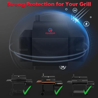 Comnova Grill Cover for Char Griller Smoker - 600D Waterproof Smoker Grill Cover Fits Models 1224, 3018, and Barrel Charcoal Grills Models 2121, 2828, 2727, 2929, 1329, 2799 with Side Fire Box