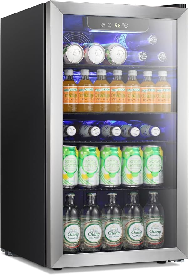 Antarctic Star Beverage Refrigerator Cooler -120 Can Glass Door Mini Fridge, for Soda Cola Beer or Wine Cooler Small Drink Dispenser Clear Front Door for Home, Bar 3.2cu.ft