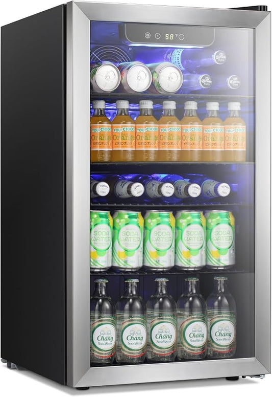 Antarctic Star Beverage Refrigerator Cooler -120 Can Glass Door Mini Fridge, for Soda Cola Beer or Wine Cooler Small Drink Dispenser Clear Front Door for Home, Bar 3.2cu.ft