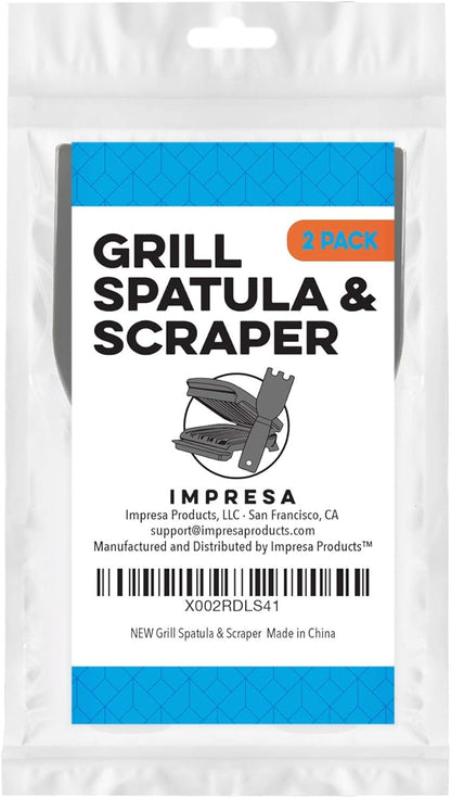 IMPRESA 2-Pack Scraper Spatulas - Compatible with George Foreman Indoor Models - Heat Resistant Up to 400°F Electric Grill Utensils - Ergonomic Cleaning Tool - Black Nylon