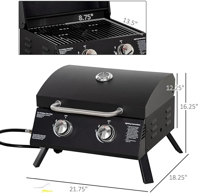 Outdoor Grills & Smokers: Portable Camping Charcoal Grill Cooking Barbecue with Thermometer, Side Shelves, and Ash Pan for Backyard BBQ,A1