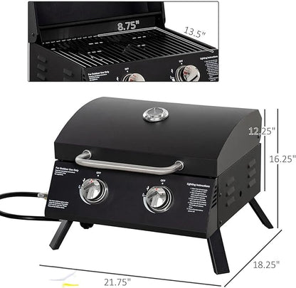 Portable Camping Charcoal BBQ Grill with 2 Burners, Outdoor Grills & Smokers for Backyard Barbecue, Large Charcoal Grill with Offset Smoker Combo, Barrel Style Charcoal Grills for Cooking,A1
