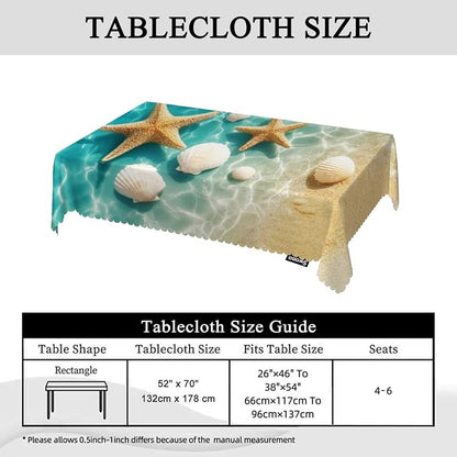 Swono 52x70 Inch Ocean Beach Tablecloth Summer Starfish and Seashell Ocean Sea Farmhouse Dining Table Cloth Anti-Stain Talking Table Cover for Kitchen Dinning Room Coffee Store