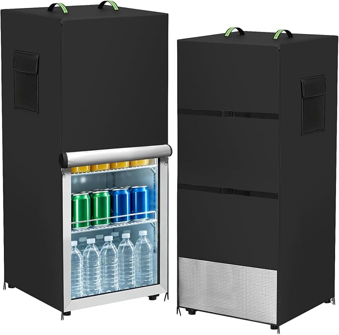Outdoor Refrigerator Cover, 33 "Wx 33"D x 67"H 420D Heavy Duty Oxford Upright Freezer Cover for Beverage Fridge, Fits 14 to 17 Cubic Feet Freezers, Waterproof Fridge Protector Outside