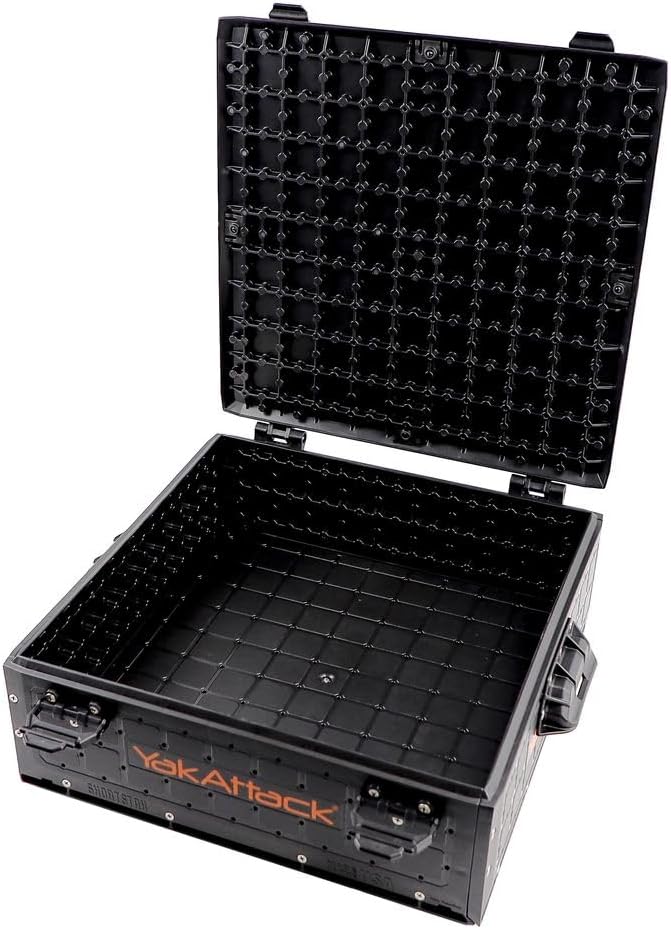 YakAttack ShortStak Solo Storage Box - Size & Color Options | Standalone Low-Profile Crate with Lid, Hinges & Latches | GridLoc Mounting Panels | Slider Feet for Under-Seat Use | Made in USA